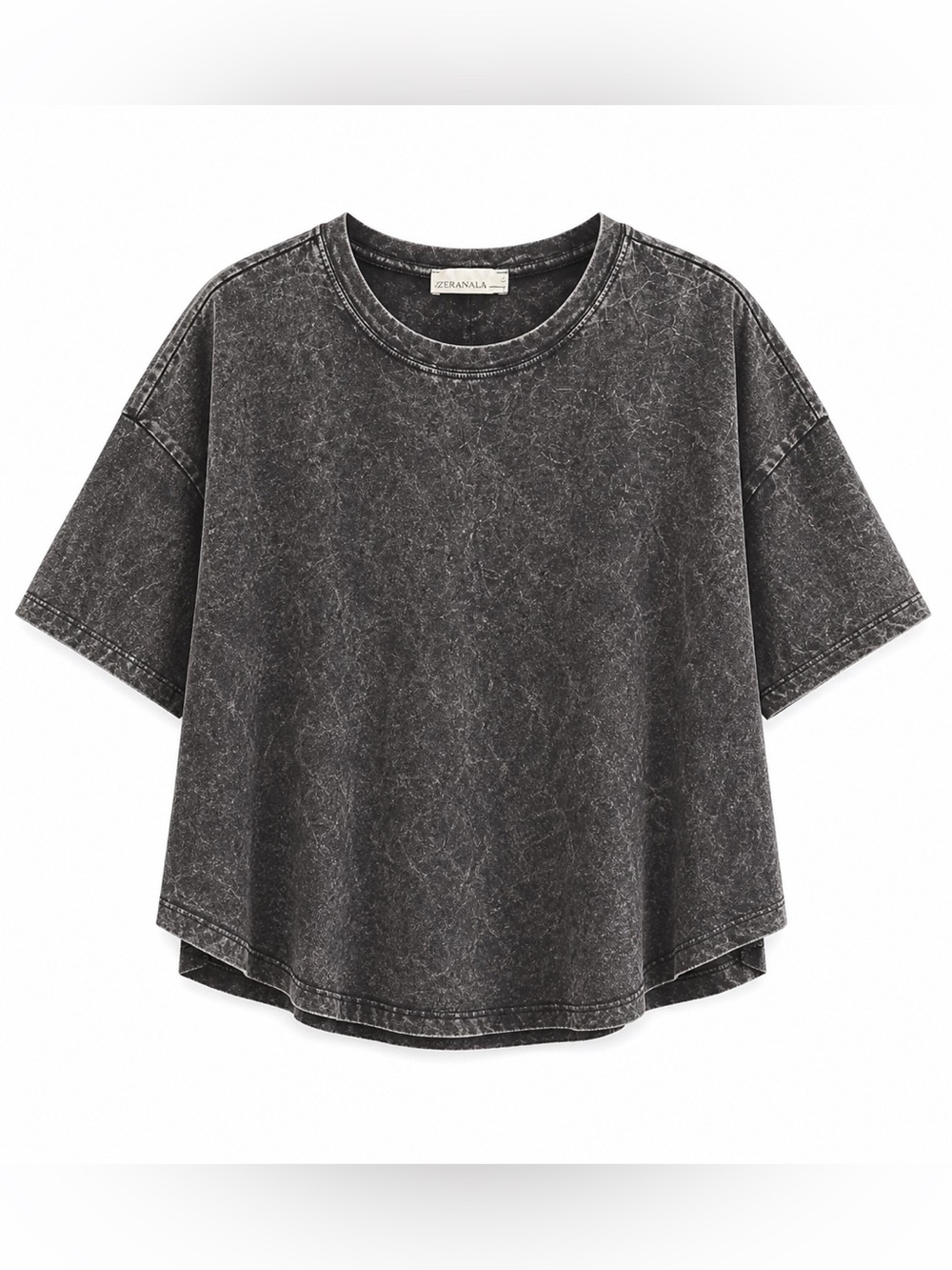 Zenana Outfitters Vintage Washed Charcoal Boxy Cropped T-Shirt, L/XL NWOT